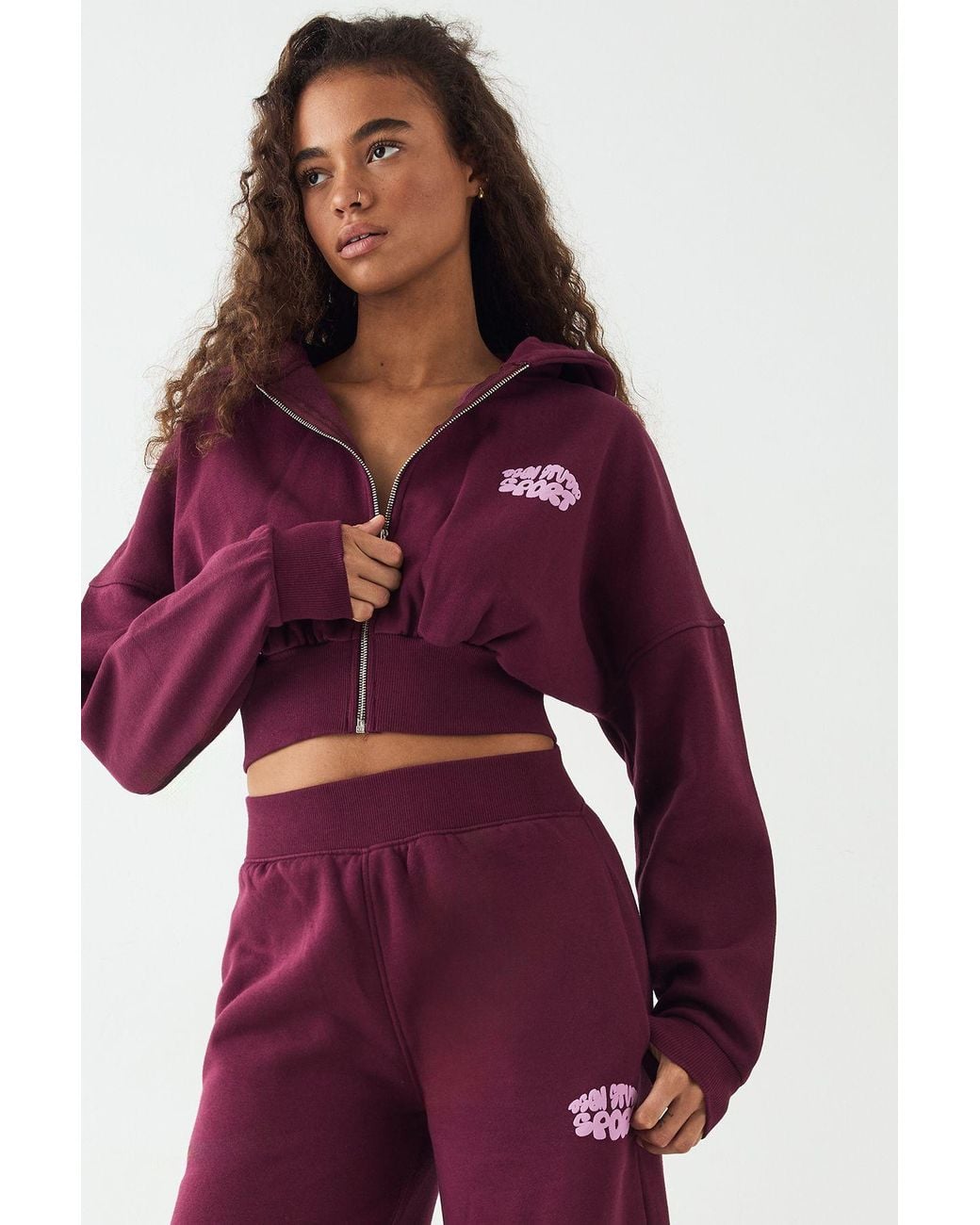 DSGN Studio Red Sport Bubble Print Boxy Crop Zip Through Hoodie