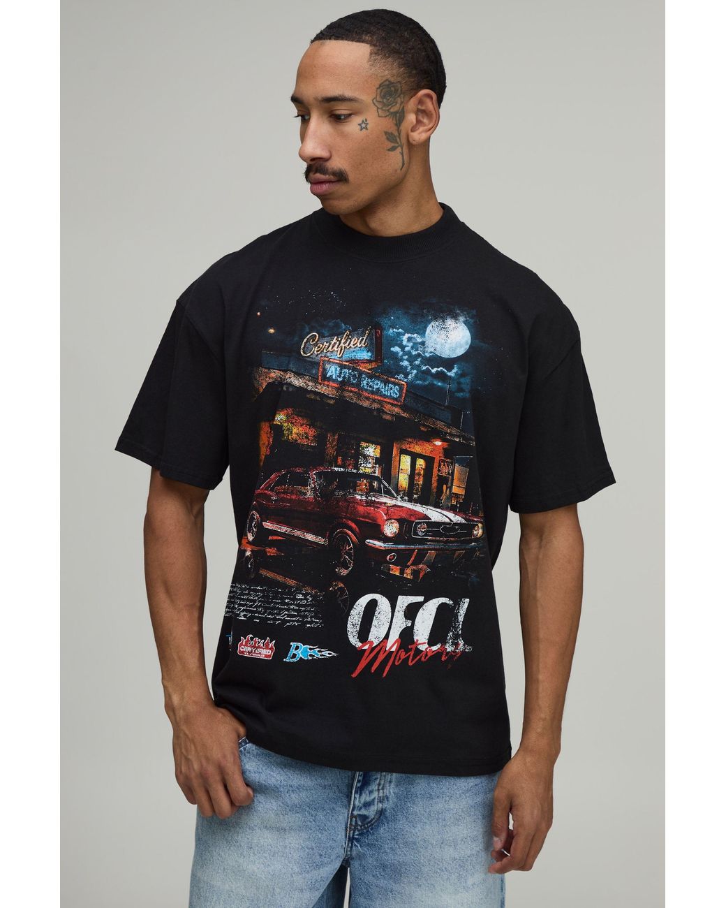 BoohooMAN Black Tall Oversized Ofcl Auto Graphic T-Shirt for men