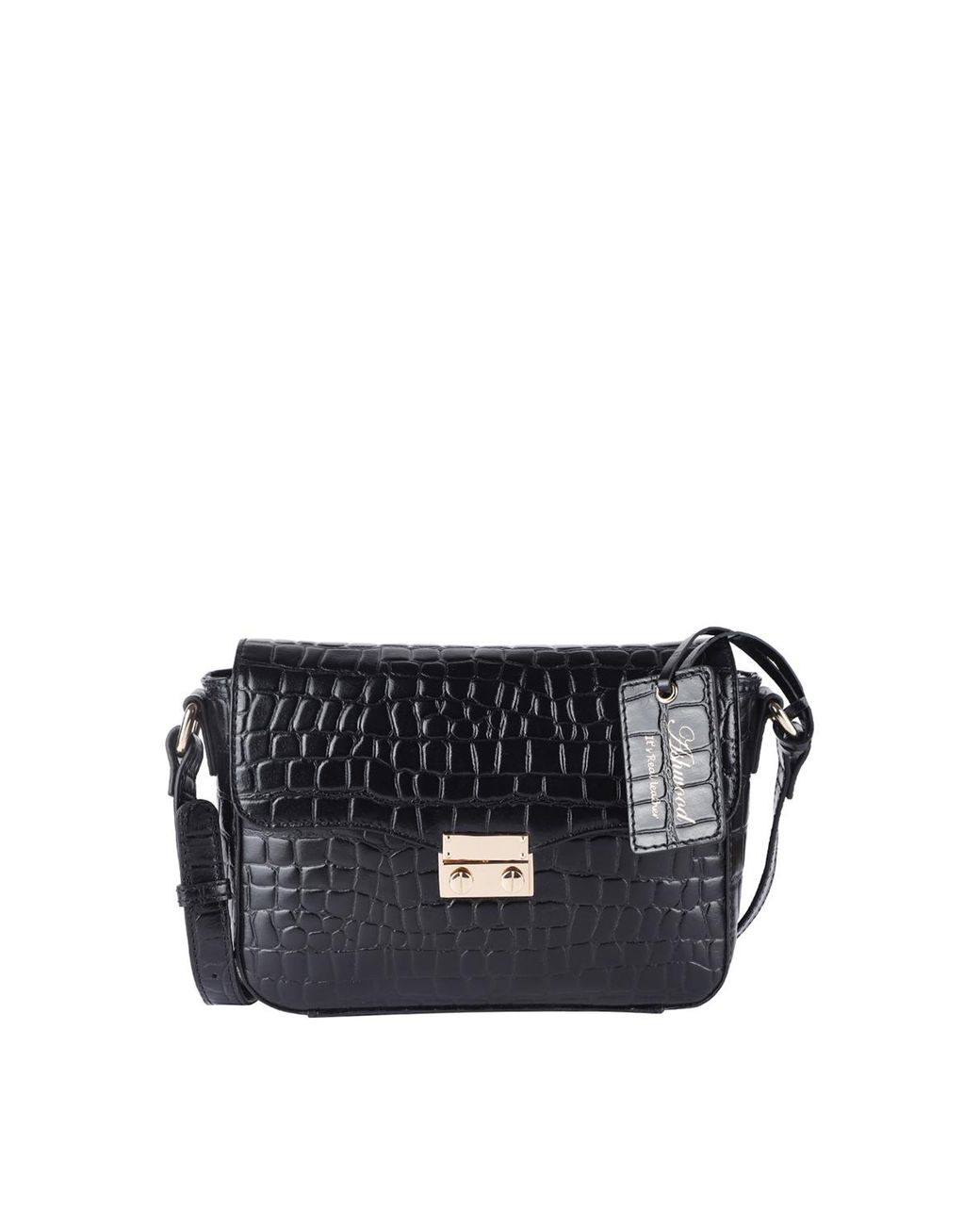 Ashwood Leather Black 'Elegance' Croc Embossed Cross Body Bag