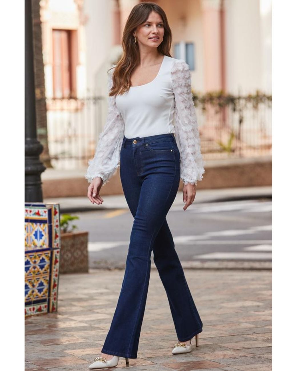 Sosandar Blue Sculpting Kick Flare Jeans