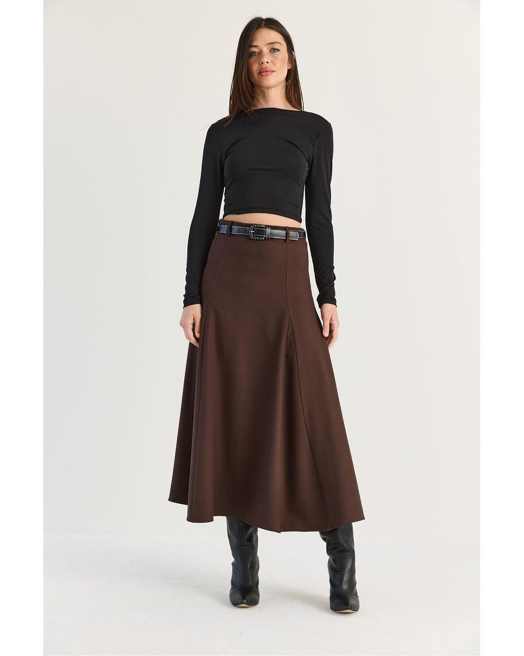 Bianco Lucci Brown Midi Skirt
