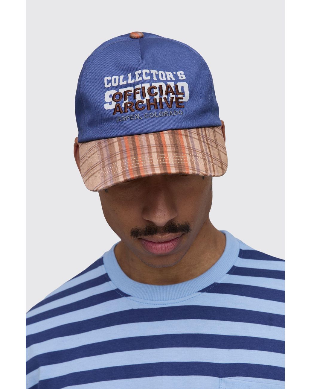 BoohooMAN Blue Embroidered Collectors Edition 5 Panel Cap for men