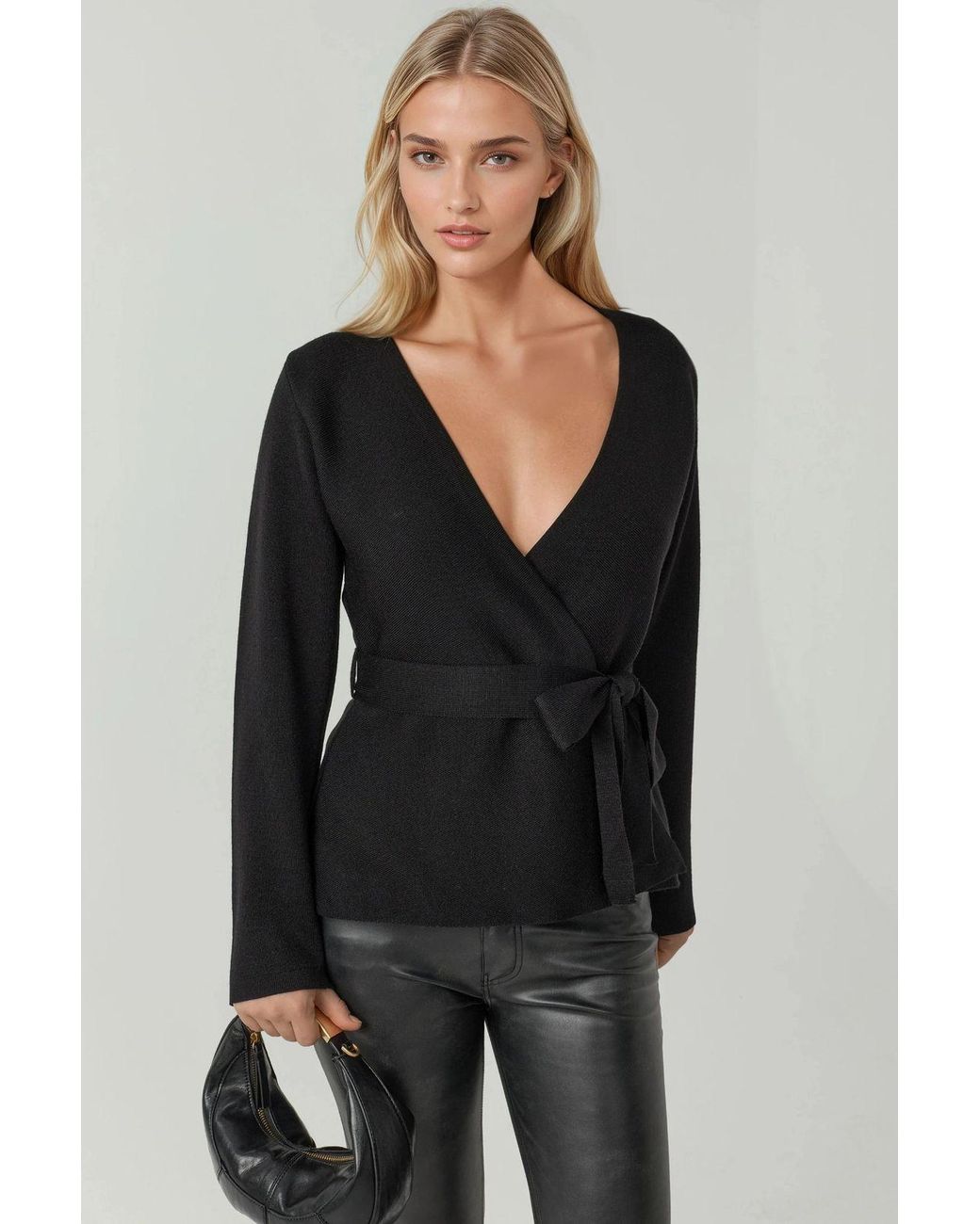 Hiccup Black Double Breasted Knitwear Cardigan With Waistband