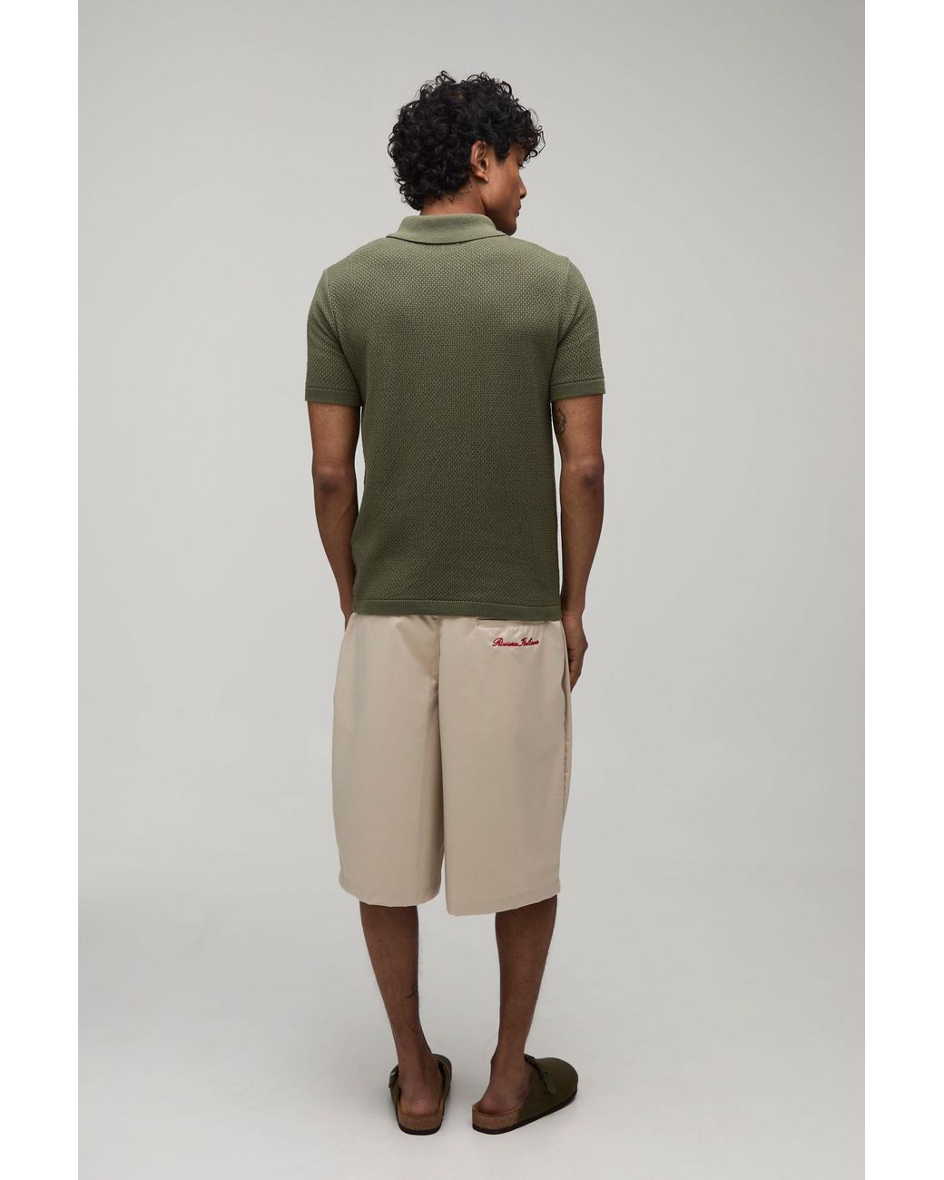 BoohooMAN Green Regular Fit Textured Button Up Knitted Polo for men
