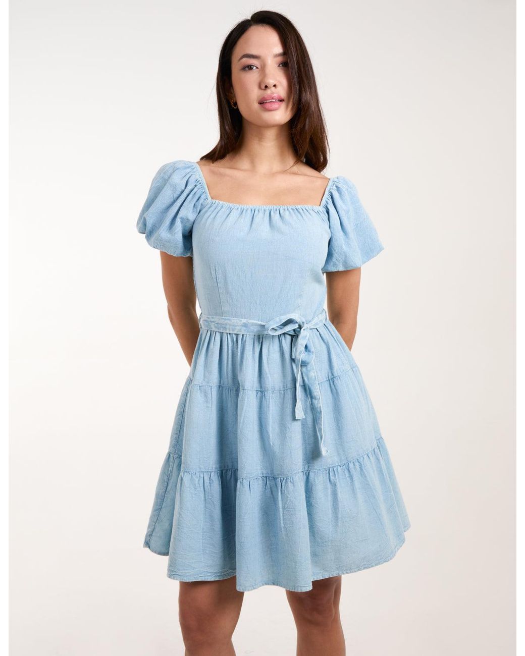 Blue Vanilla Blue Milkmaid Puff Sleeve Mini Dress