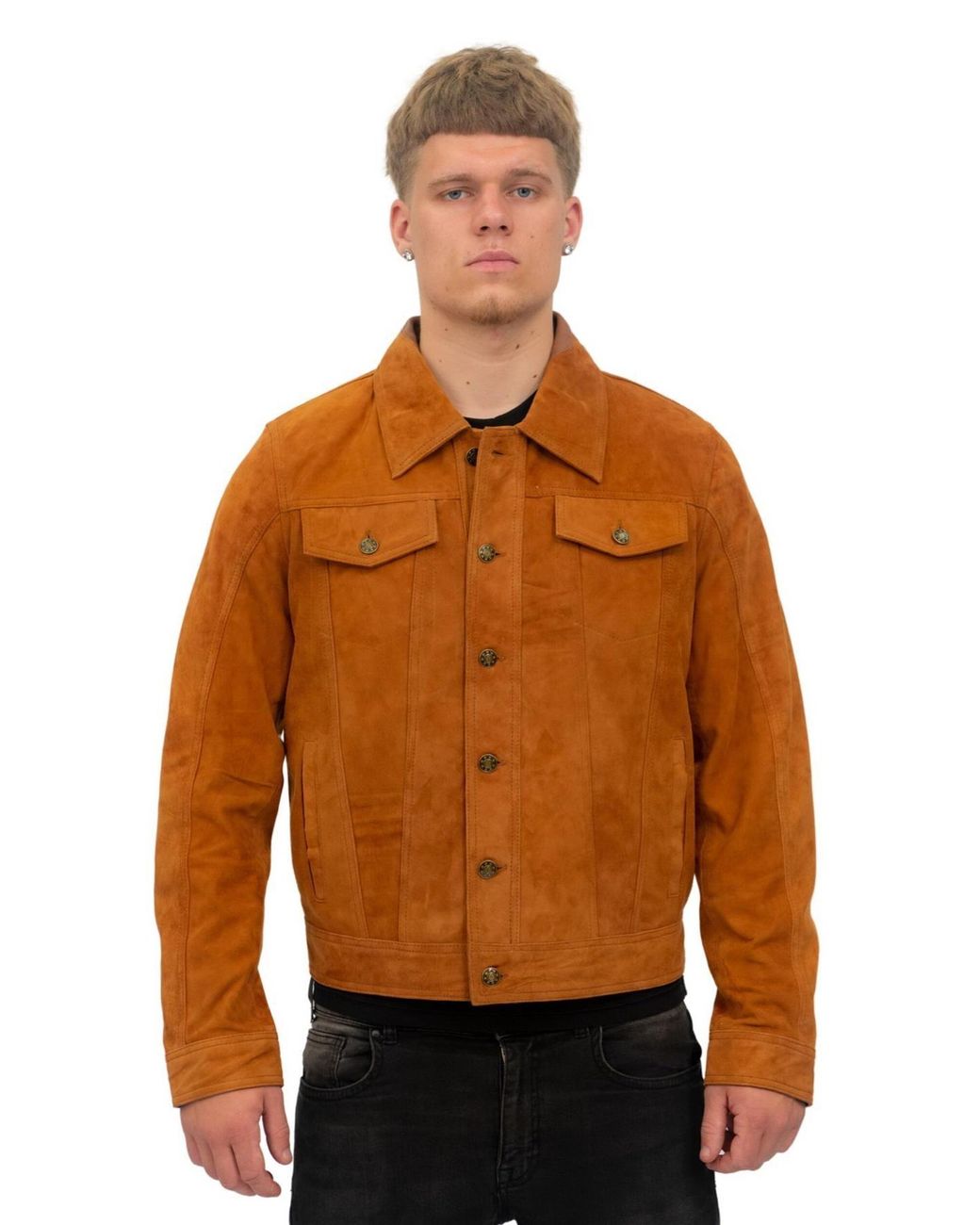 Infinity Leather Brown Goat Suede Trucker Jacket-Taraz for men