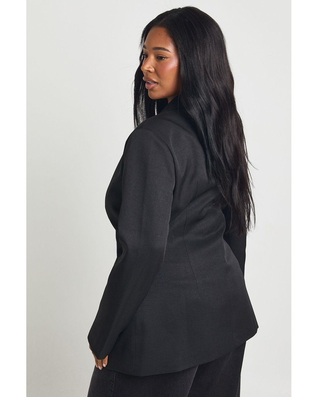 Boohoo Blue Plus Cinched Ruched Waist Blazer