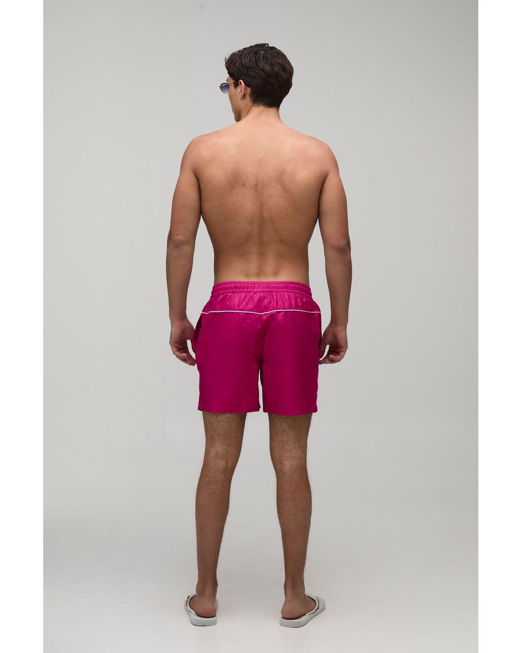 BoohooMAN Pink Piping Mid Length Swim Short for men
