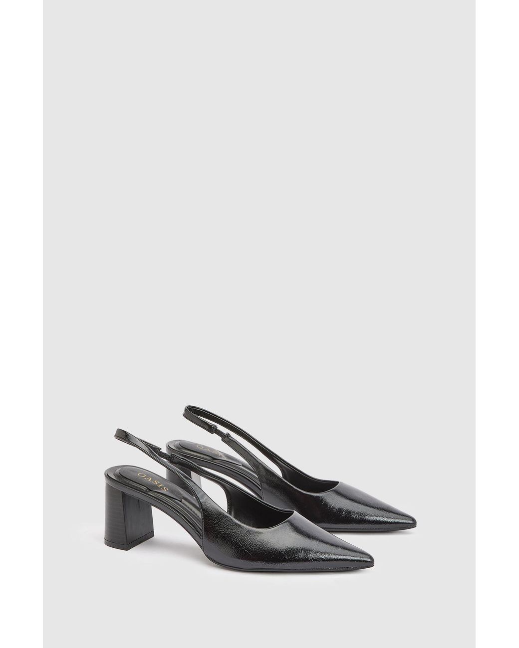Oasis Black Abigail Faux Patent Leather Slingback Block Heel Court Shoes