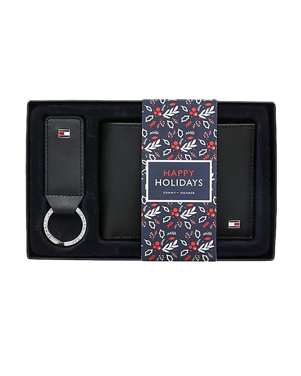 Tommy Hilfiger Black Wallet With Flag Keychain for men