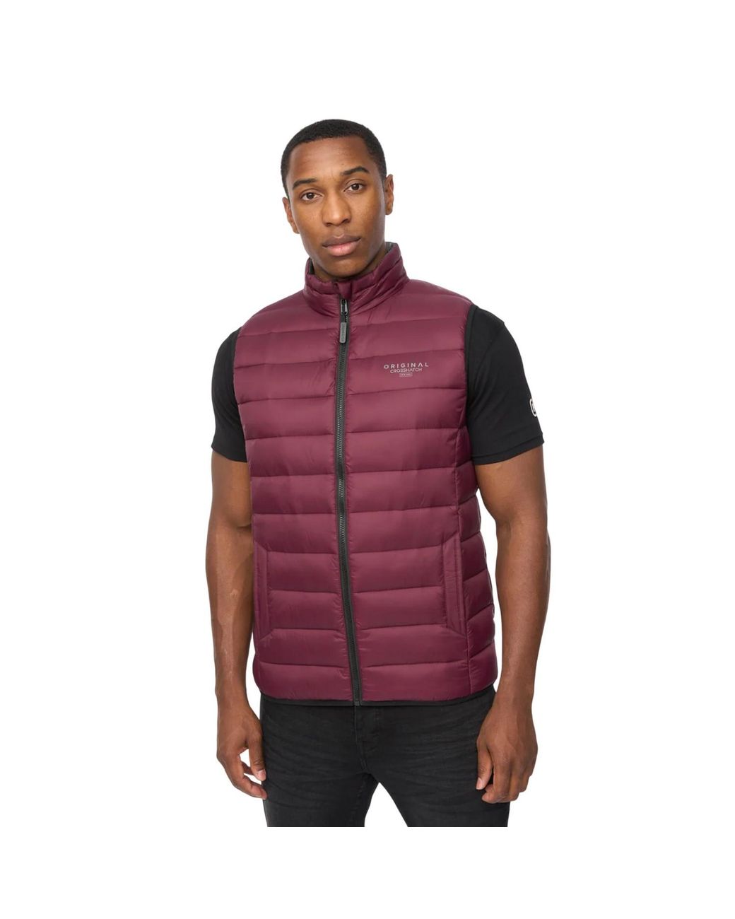 Crosshatch Red Gattering Mve Quilted Gilet (Raisin) for men