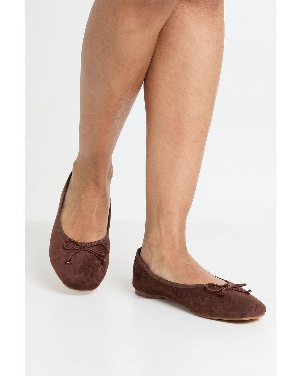 Boohoo White Faux Suede Bow Detail Square Toe Ballet Flats