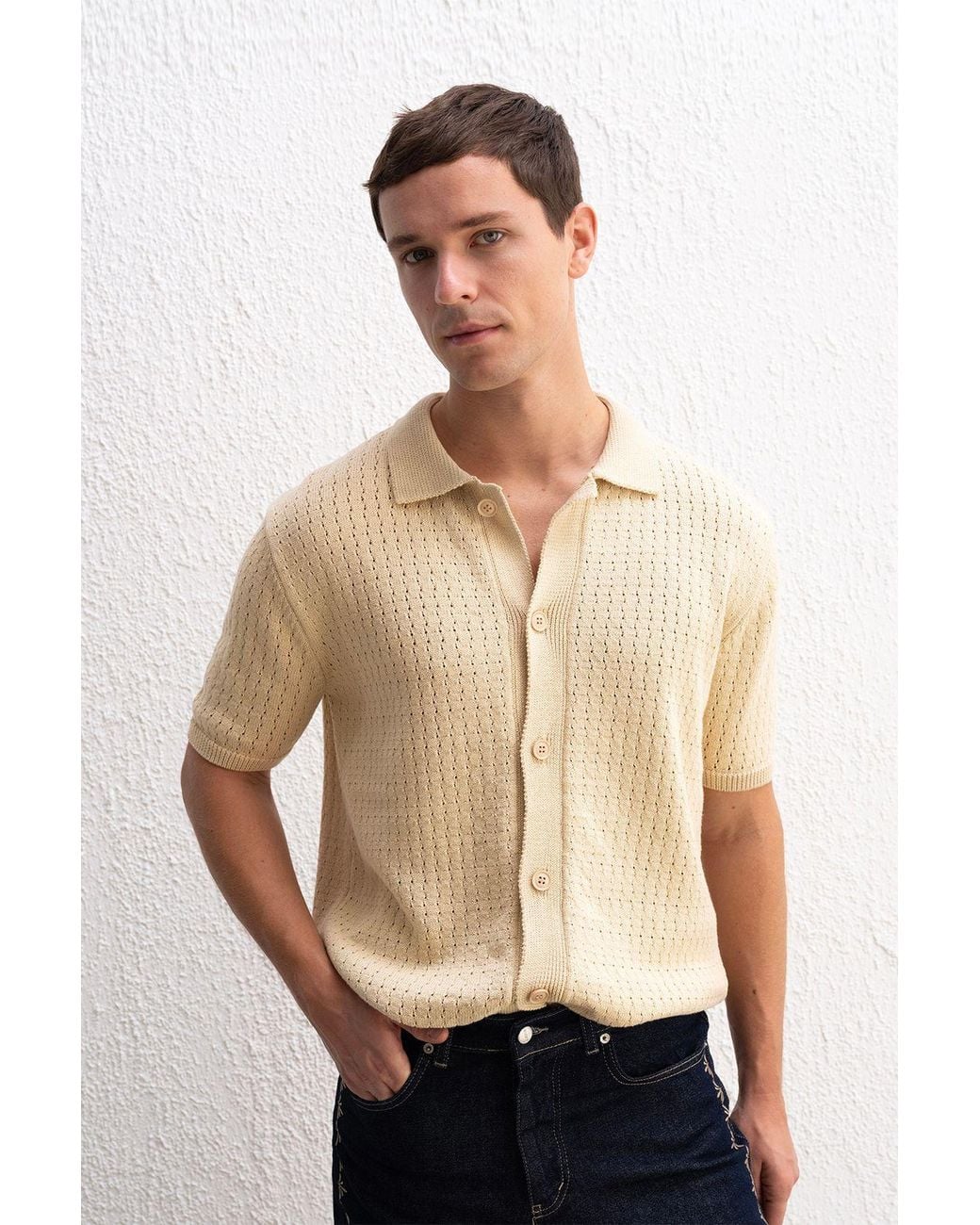 Giesto Natural Textured Button-Up Jacquard Shirt for men