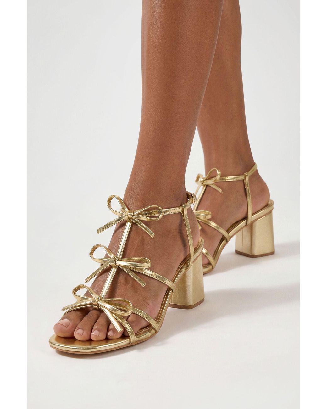 Boohoo Natural Wide Fit Triple Bow Detail Low Block Heels