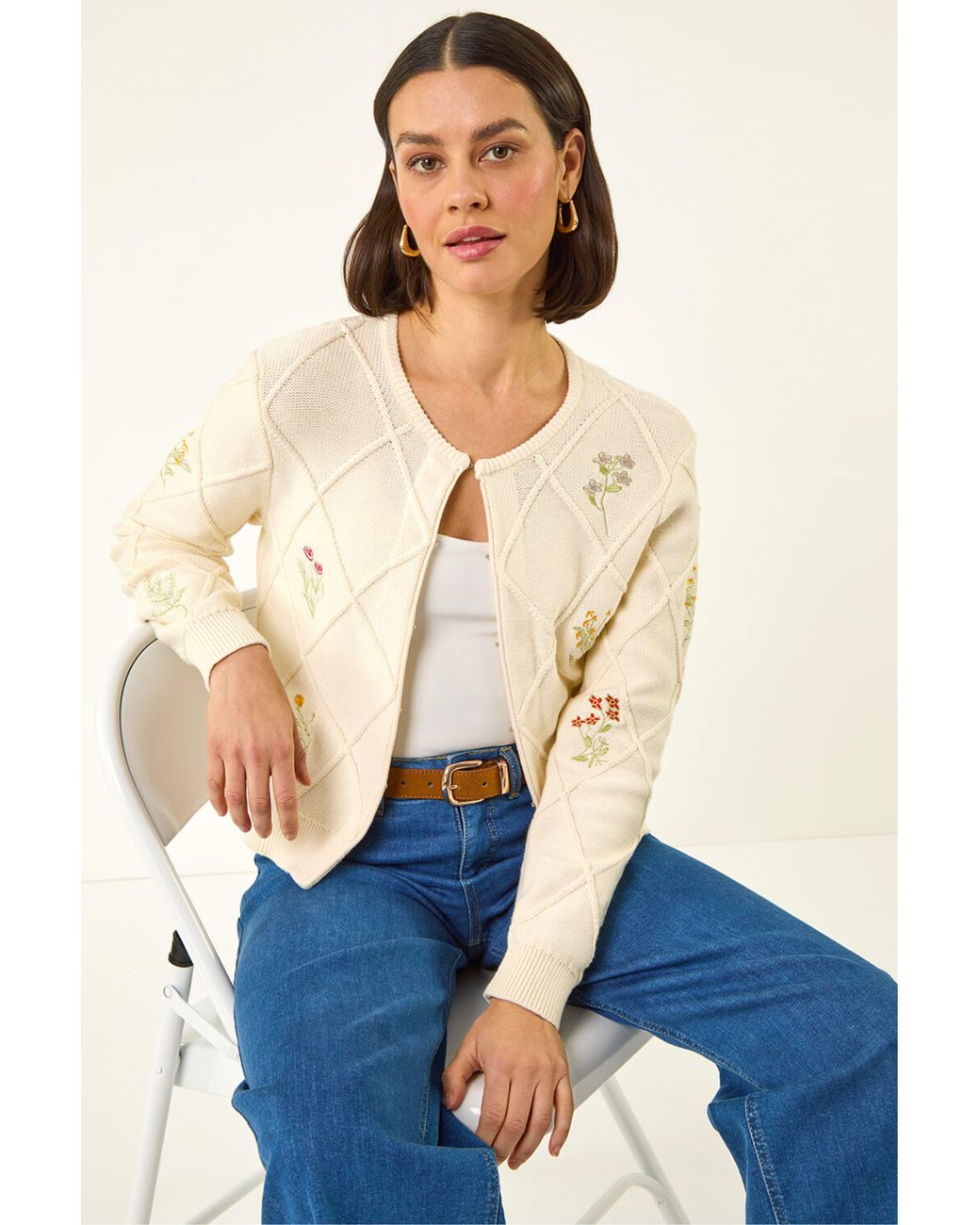 Roman Blue Floral Embroidered Knit Cardigan