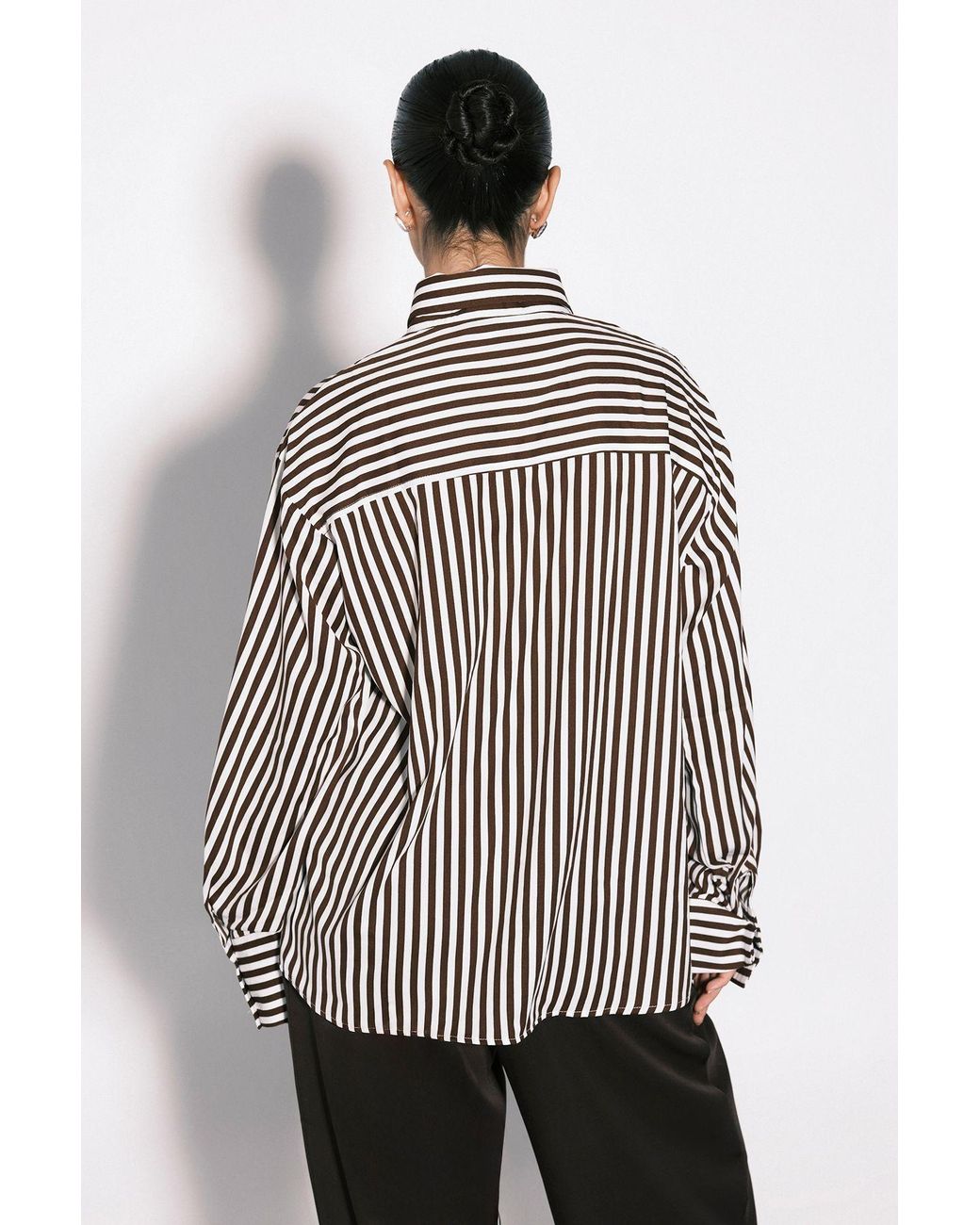 Boohoo Brown Mixed Stripe Fitted Shirt