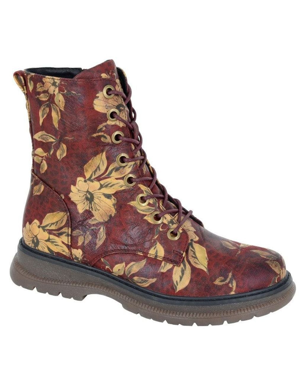 Cipriata Brown Ambretta Ankle Boots Burgundy Multi Floral