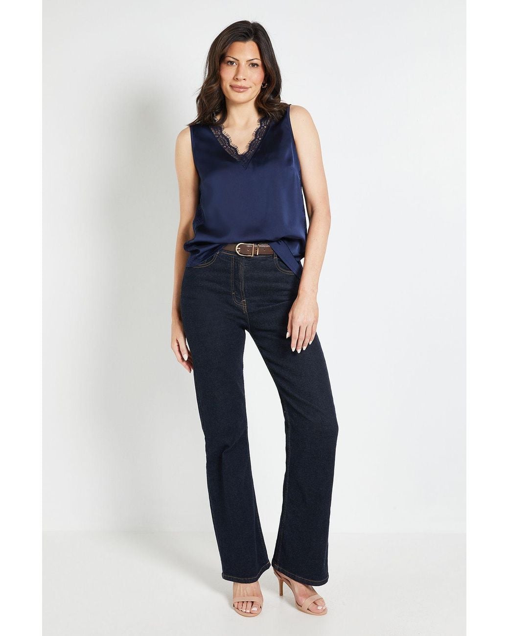 Wallis Blue Lace Trim Cami Top