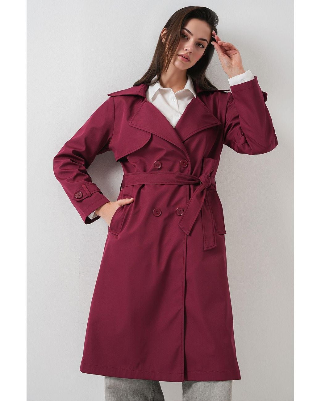 Bigdart Red Double Breasted Long Trench Coat
