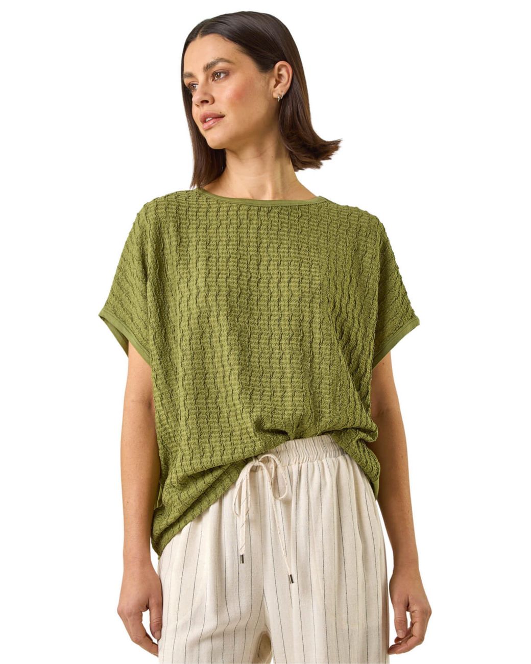 Roman Green Textured Stretch Tunic Top