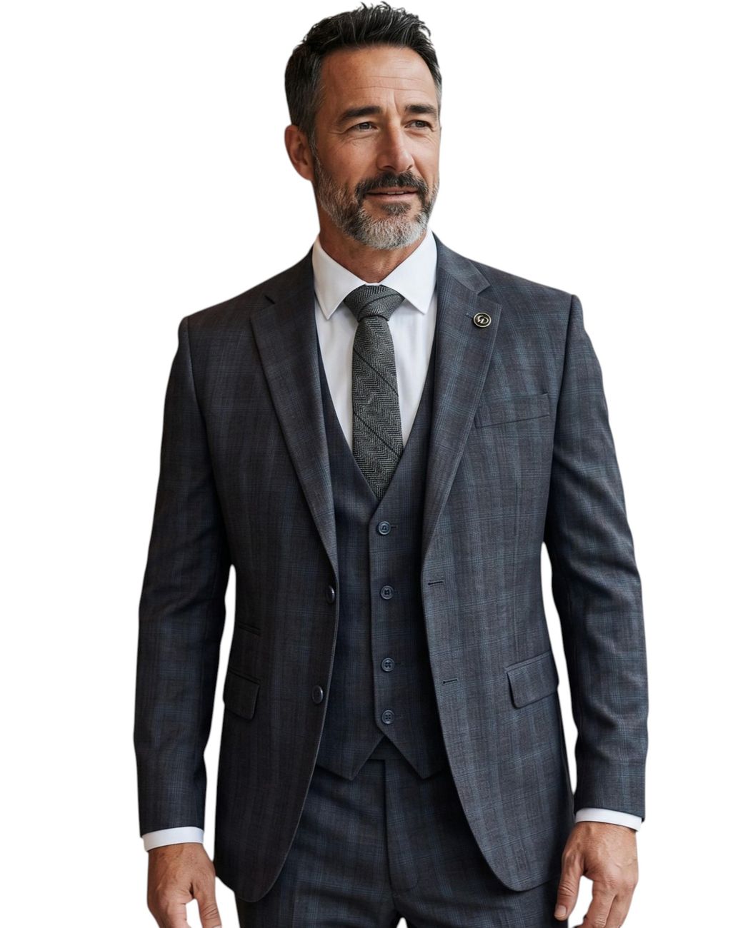 TruClothing Blue 3 Piece Prince Of Wales Tailored Fit Suit for men