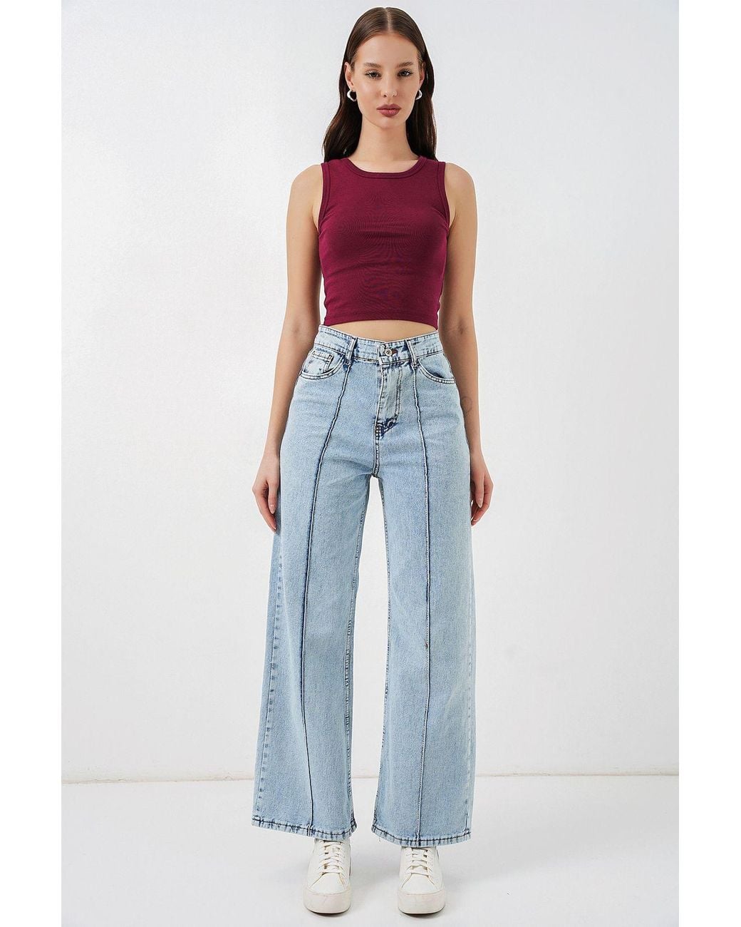 Bigdart Blue High-Waist Wide-Leg Cotton Jeans