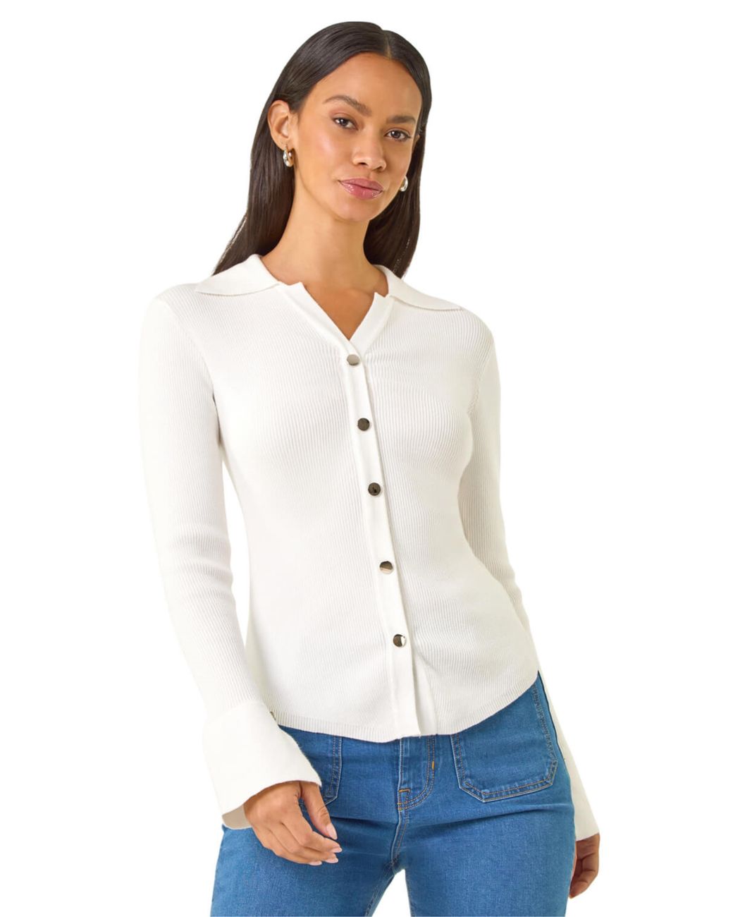 D.u.s.k White Collared Button Jumper