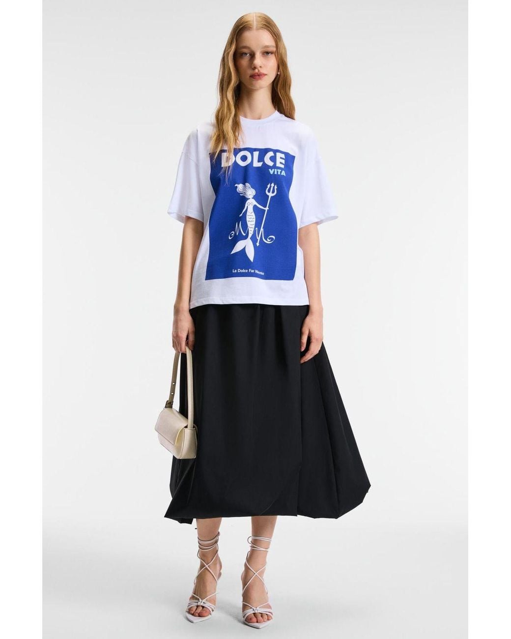 Grimelange Blue Oversized Printed Crew Neck T-Shirt