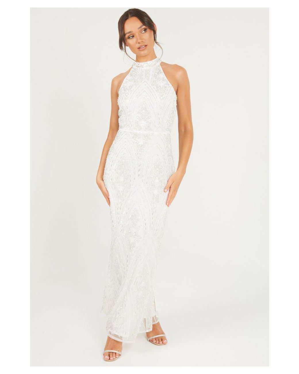 Quiz White Embellished High Neck Maxi Dress Lyst UK