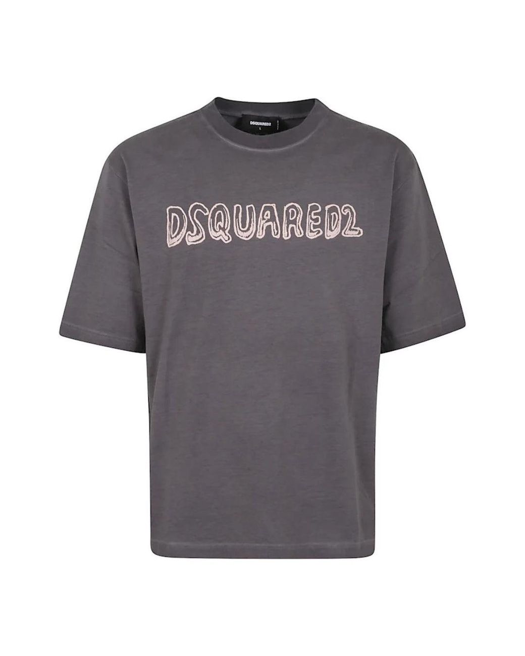 DSquared² Gray Best Fade Loose Fit Cartoon Logo T-Shirt Charcoal Cotton for men