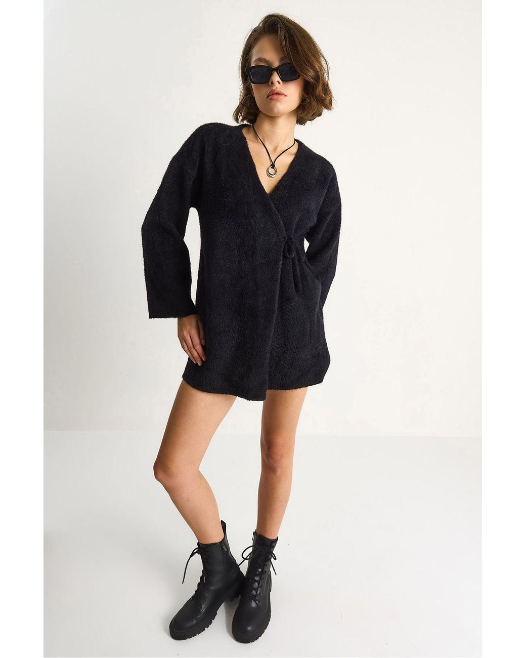 Bianco Lucci Black Tie Closure Cardigan