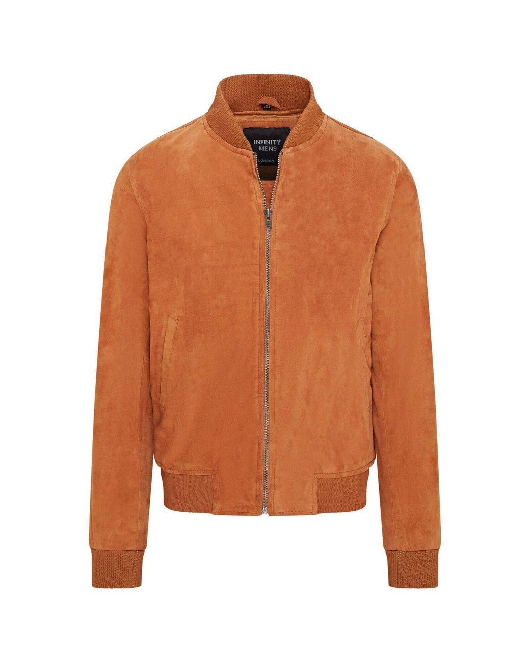 Infinity Leather Orange Soft Goat Suede Ma-1 Varsity Bomber Jacket for men