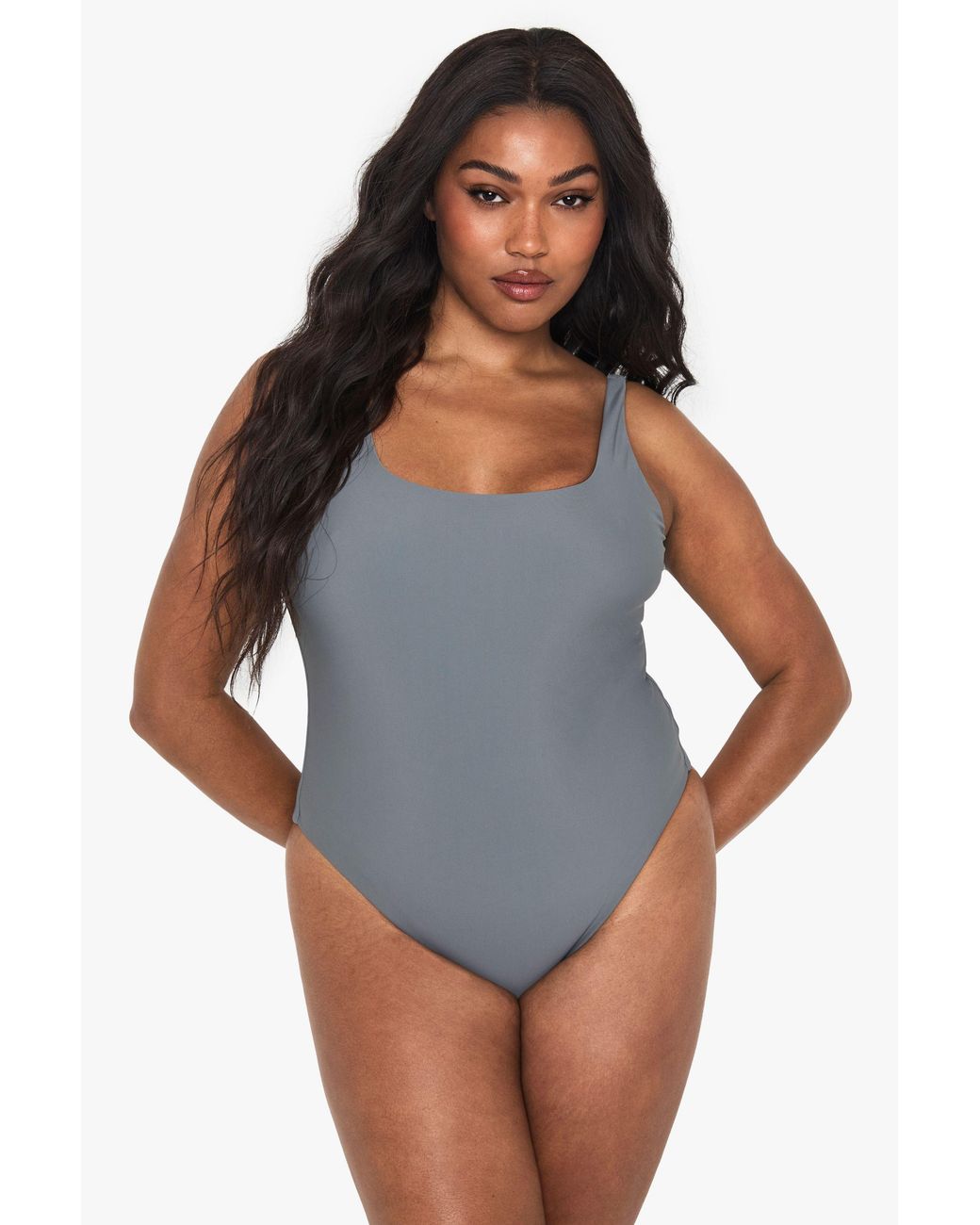 Boohoo White Plus Square Neck Bathing Suit