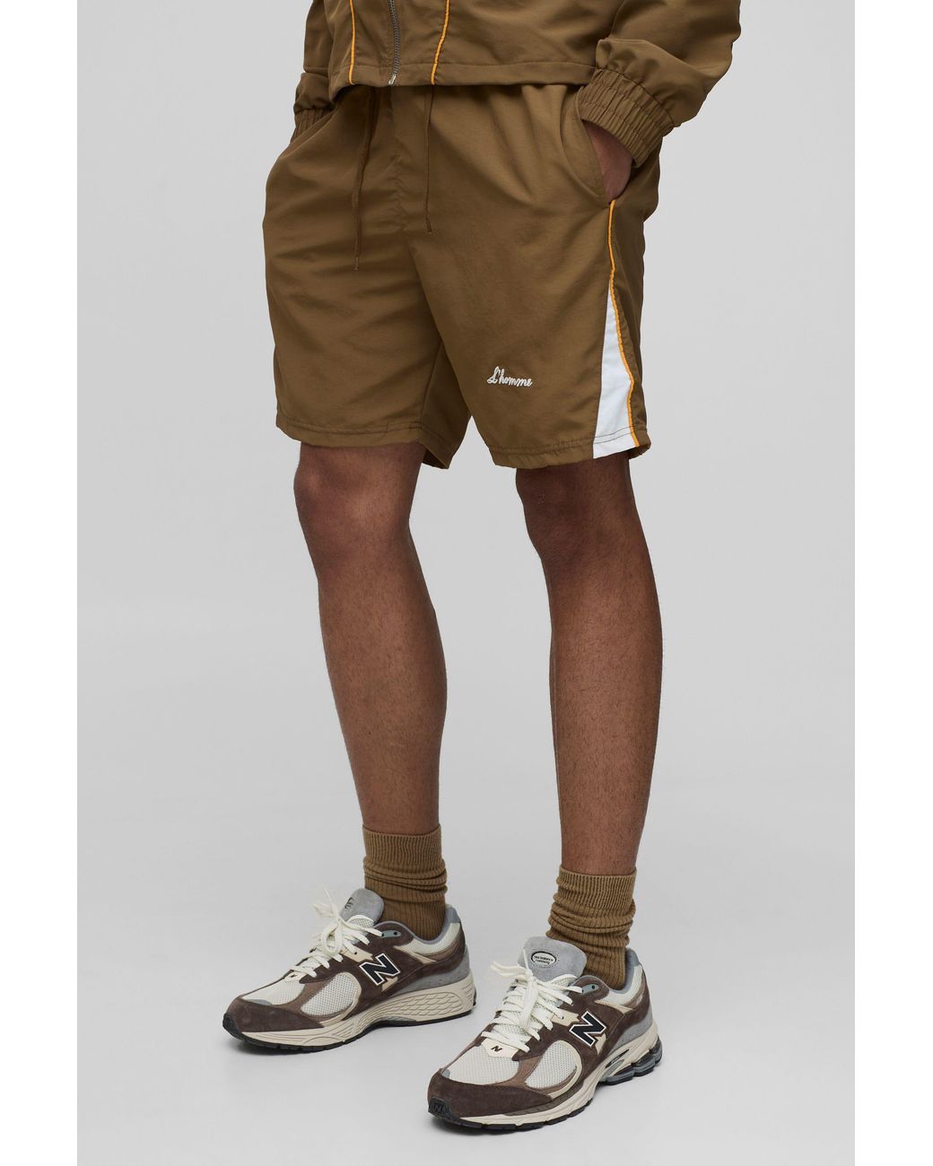 BoohooMAN Green Elasticated Relaxed Fit Crinkle Colourblock Short for men