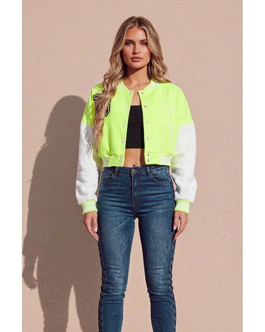 Femme Luxe Blue Varsity Slogan Contrast Sleeve Bomber