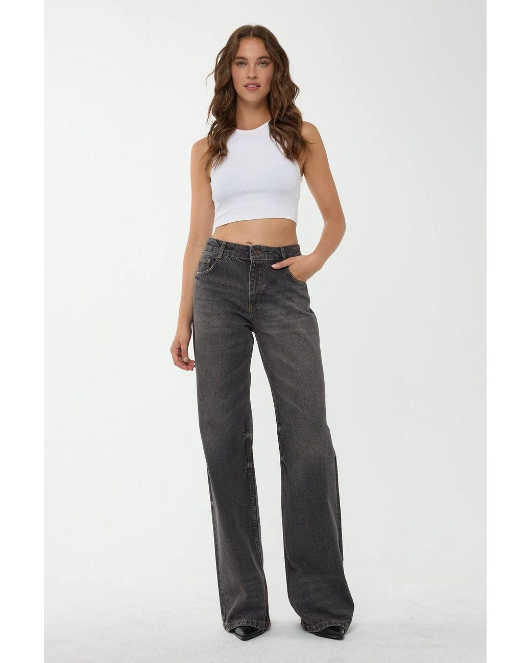 Hiccup Brown High Waist Straight Leg Jeans