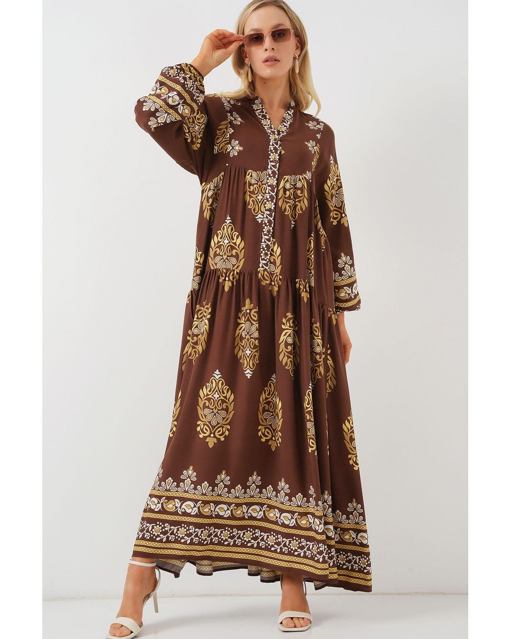 Bigdart Brown Printed V-Neck Maxi Dress