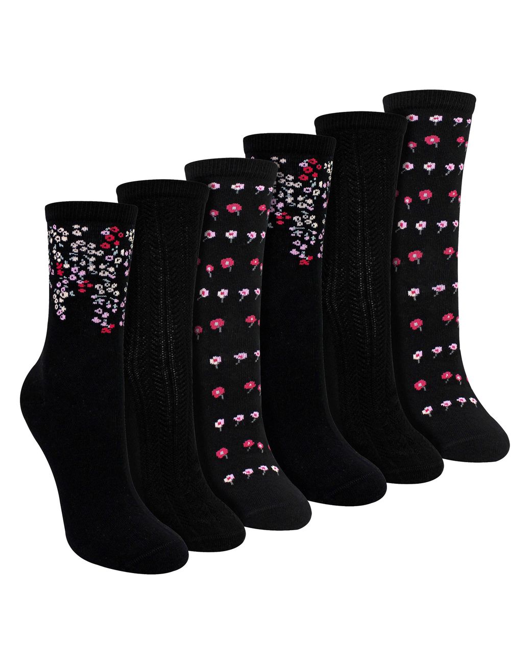 Sock Snob Black 6 Pairs Ladies Floral Pattern Socks
