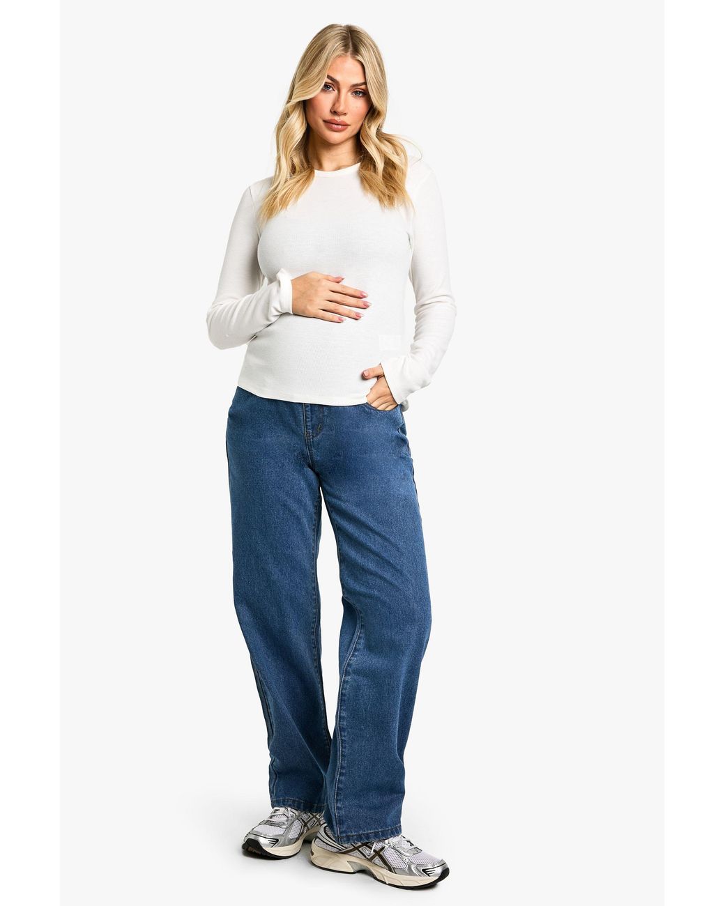 Boohoo Blue Maternity Over The Bump Straight Leg Jeans