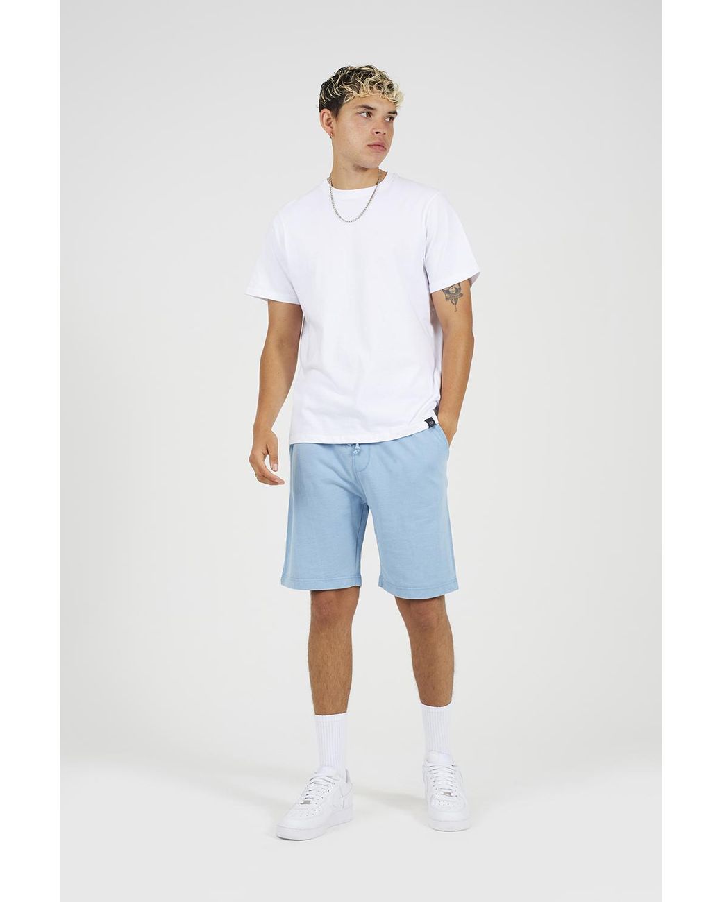 Brave Soul Blue Light Cotton Jersey Elasticated Shorts for men