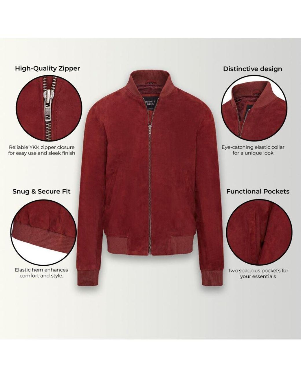 Infinity Leather Red Soft Goat Suede Ma-1 Varsity Bomber Jacket for men
