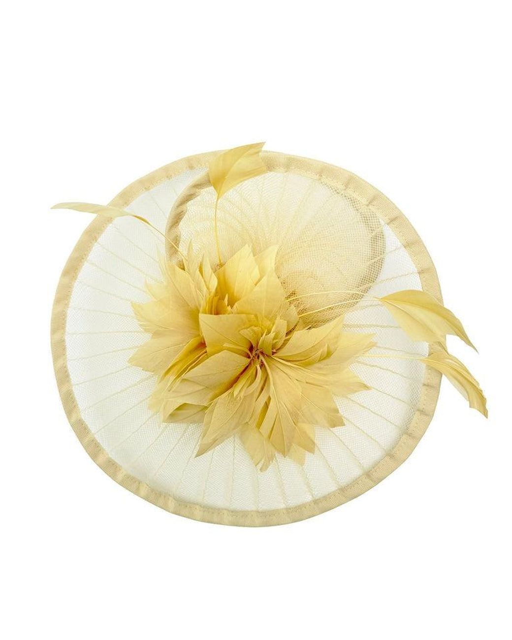 SVNX Metallic Spiral Circular Brim Fascinator With Feathers Burst