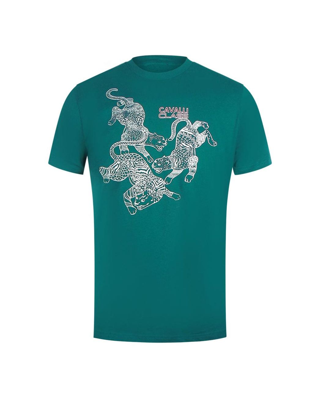 Roberto Cavalli Green Paisley Leopards Logo T-Shirt Cotton for men