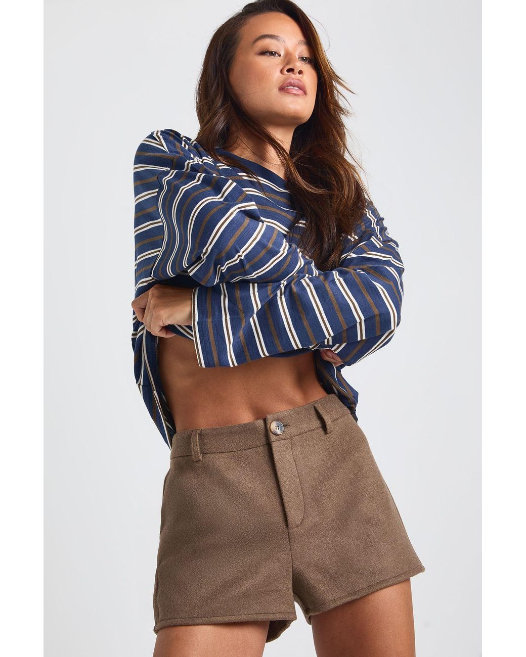 Boohoo Blue Tall Wool Look Short