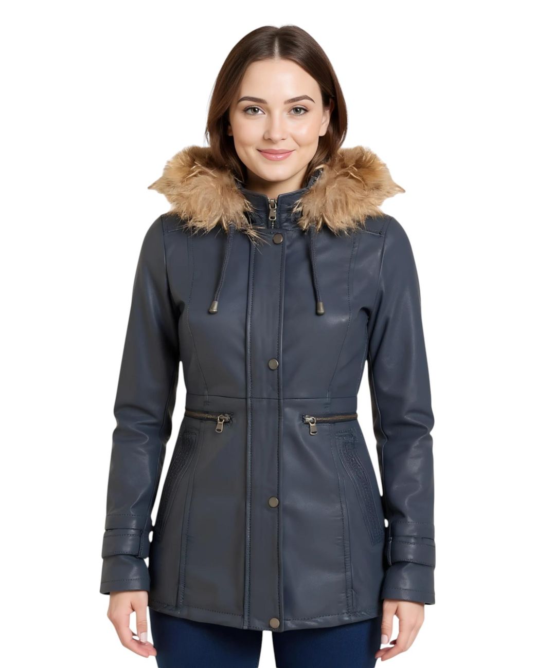 Infinity Leather Blue Hooded Parka Jacket-Charleville Lamb Leather
