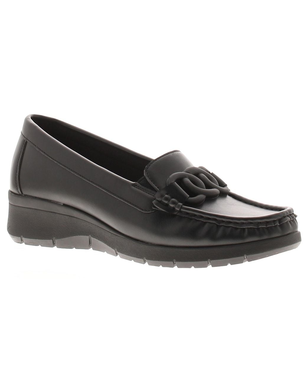 Comfisole Black Shoes Curve Slip On Loafer Wedges