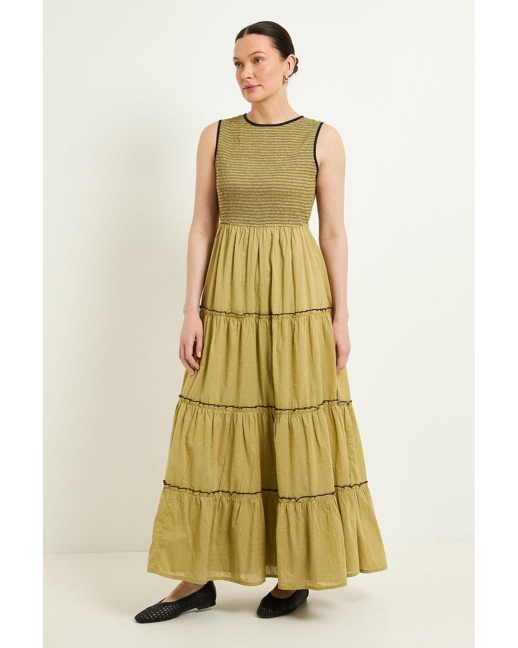 Wallis Yellow Summer Cotton Dobby Maxi Dress