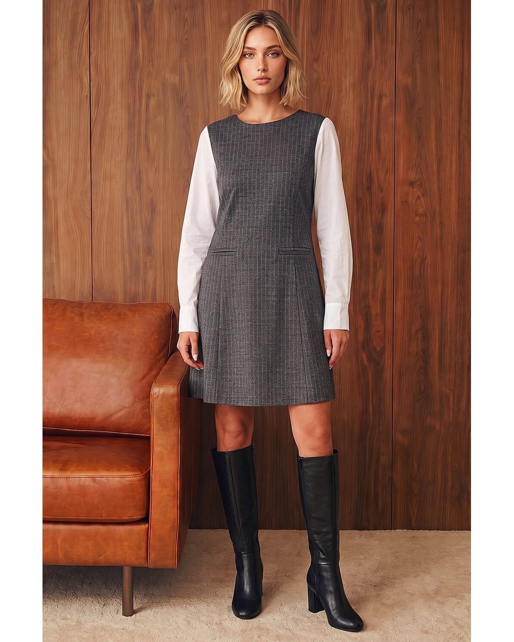 D.u.s.k Brown Pinstripe Stretch Dress