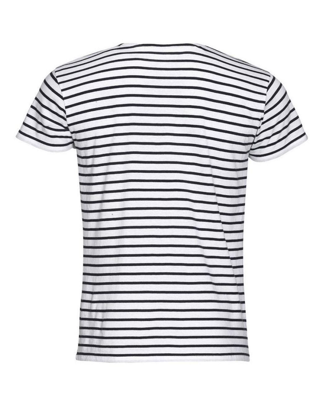 Sol's White Miles Striped Short Sleeve T-Shirt Cotton for men