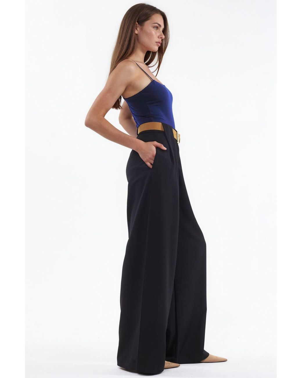 Hiccup Blue High Waist Palazzo Belted Pants